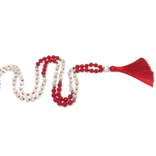 Load image into Gallery viewer, Red Jade & White Cat's Eye Mala Necklace