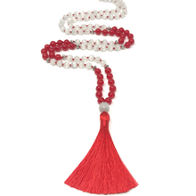 Load image into Gallery viewer, Red Jade & White Cat's Eye Mala Necklace