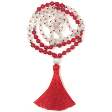 Load image into Gallery viewer, Red Jade & White Cat's Eye Mala Necklace