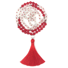 Load image into Gallery viewer, Red Jade & White Cat's Eye Mala Necklace