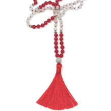 Load image into Gallery viewer, Red Jade & White Cat's Eye Mala Necklace