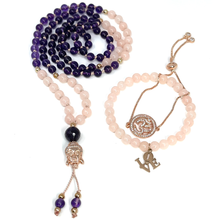Load image into Gallery viewer, Amethyst & Morganite Mala Necklace