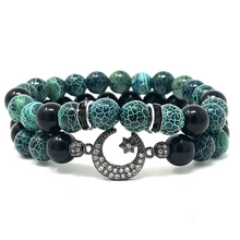 Load image into Gallery viewer, Set Onyx & Green Cracked Agate