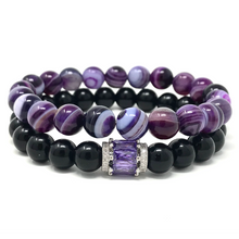 Load image into Gallery viewer, Set black onyx & purple agate