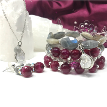 Load image into Gallery viewer, Labradorite & Fuchsia Agate Jewelry set