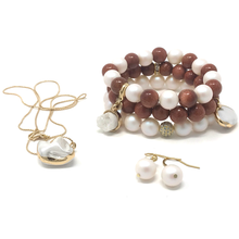 Load image into Gallery viewer, Goldstone & Swarovski Pearls Jewelry set