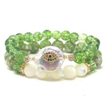 Load image into Gallery viewer, Set Green Peridot & Shell beads