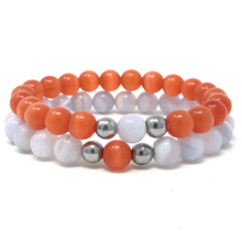 Load image into Gallery viewer, Set Blue Lace & orange Cat's Eye
