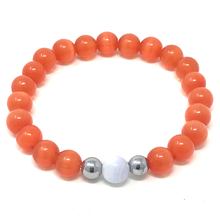 Load image into Gallery viewer, Set Blue Lace & orange Cat's Eye