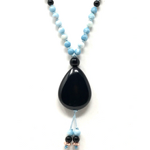 Load image into Gallery viewer, Larimar &amp; Onyx Mala Necklace