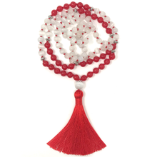 Load image into Gallery viewer, Red Jade &amp; White Cat&#39;s Eye Mala Necklace