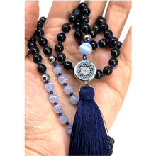 Load image into Gallery viewer, Obsidian &amp; blue Lace Agate Mala Necklace