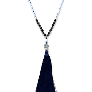 Obsidian & blue Lace Agate Mala Necklace