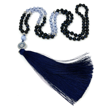 Load image into Gallery viewer, Obsidian &amp; blue Lace Agate Mala Necklace