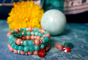 Coral Swarovski Pearls & Amazonite