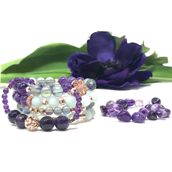 Amethyst, Amazonite & Moonstone Jewelry set