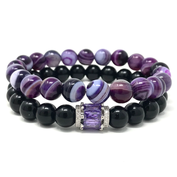 Set black onyx & purple agate