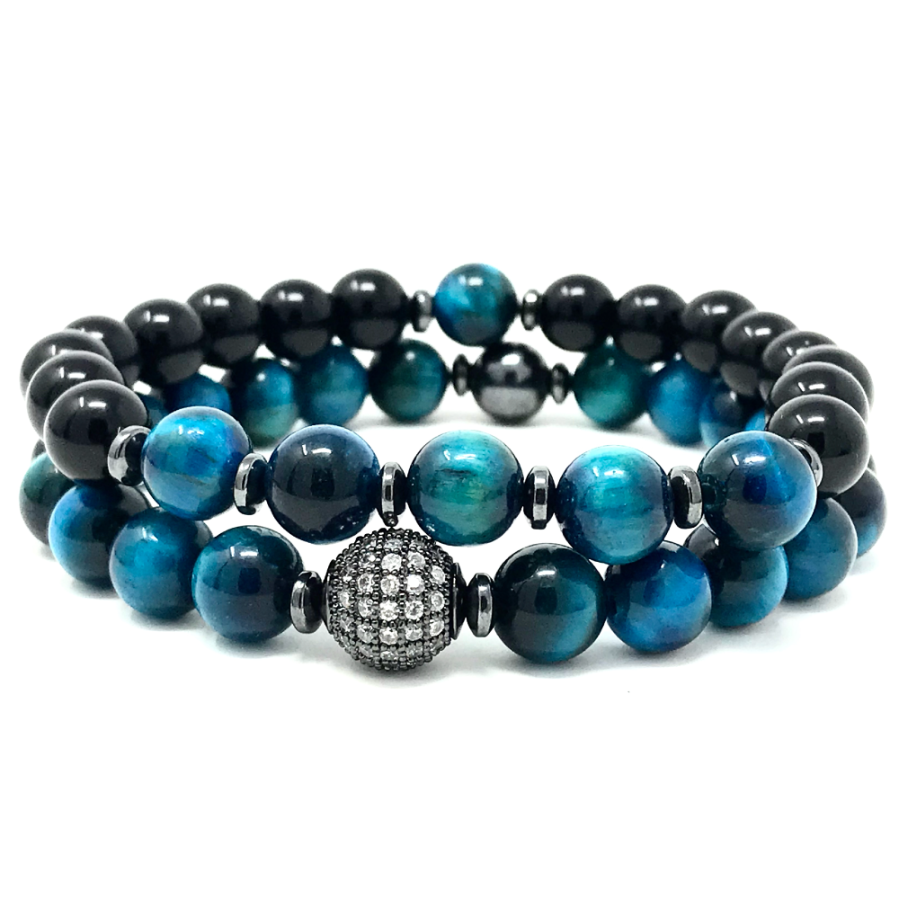 Set Blue Tiger s Eye Black Onyx