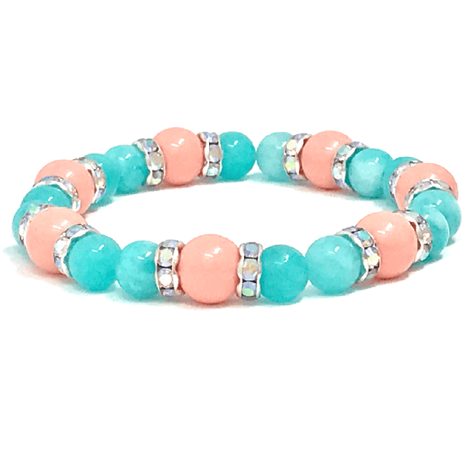 Coral Swarovski Pearls & Amazonite