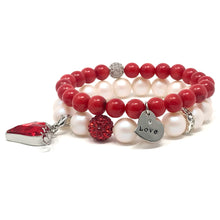 Load image into Gallery viewer, Set White Swarovski Pearls &amp; Red