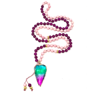 Sugilite & Pink Seashells Mala Necklace