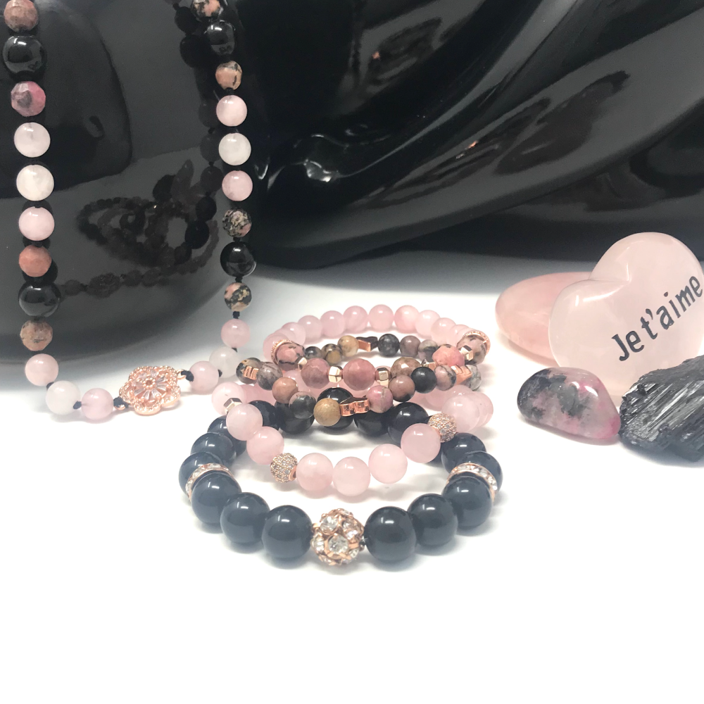 Rose Quartz, Rhodonite & Jasper Jewelry set