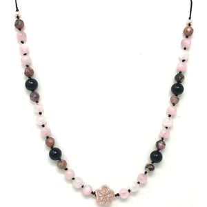 Conjunto de joyas de cuarzo rosa, rodonita y jaspe 