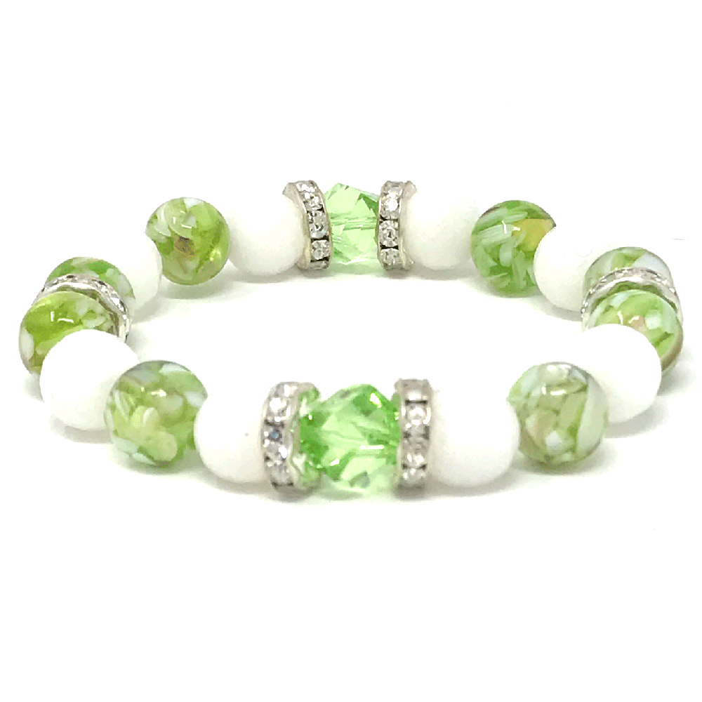 Jade Blanco y Perlas de Fusión Verde